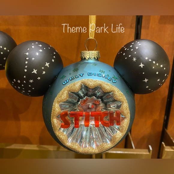 Disney Parks Lilo & STITCH Sunburst Glass Mickey Icon Christmas Ornament NEW - Picture 2 of 2
